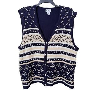 Vintage 90's Koret Fair Isle Cottagecore Sweater‎ Vest Women's 2x Granny Garden